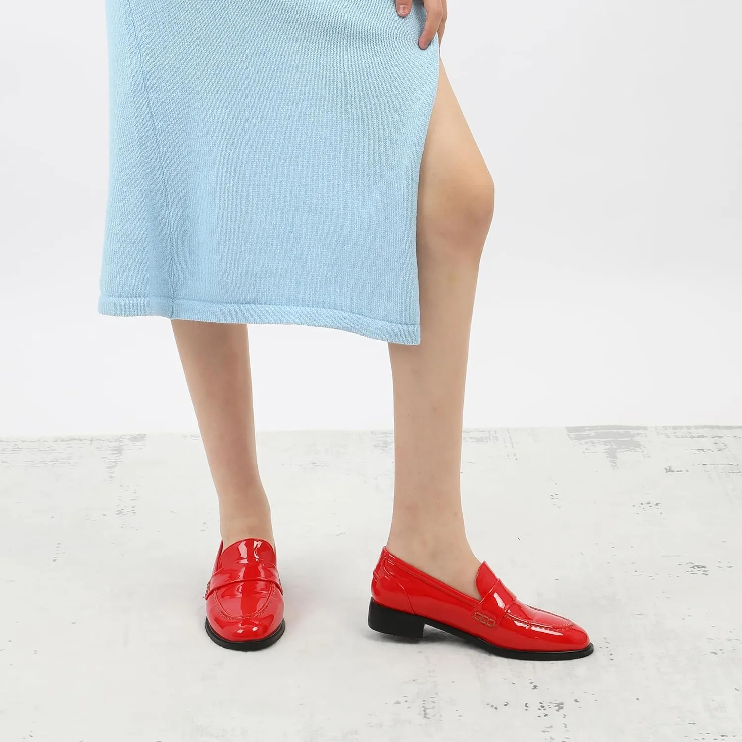 NUMALEO Women's Loafers Penny Loafers & Slip-ons Flats Closed Round Toe Low Heel Shoes 1 Inch Patent Fashion Casual Shoes Comfortable Work Office Flats Dressy Shoes