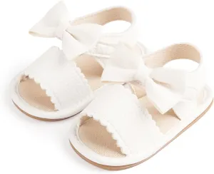 Oamico Baby Girl Sandals Infant Soft Anti-Slip Rubber Sole Casual Beach Sandals Newborn Bowknot Outdoor First Walker Summer Shoes for Baby Girls Flat Sandal