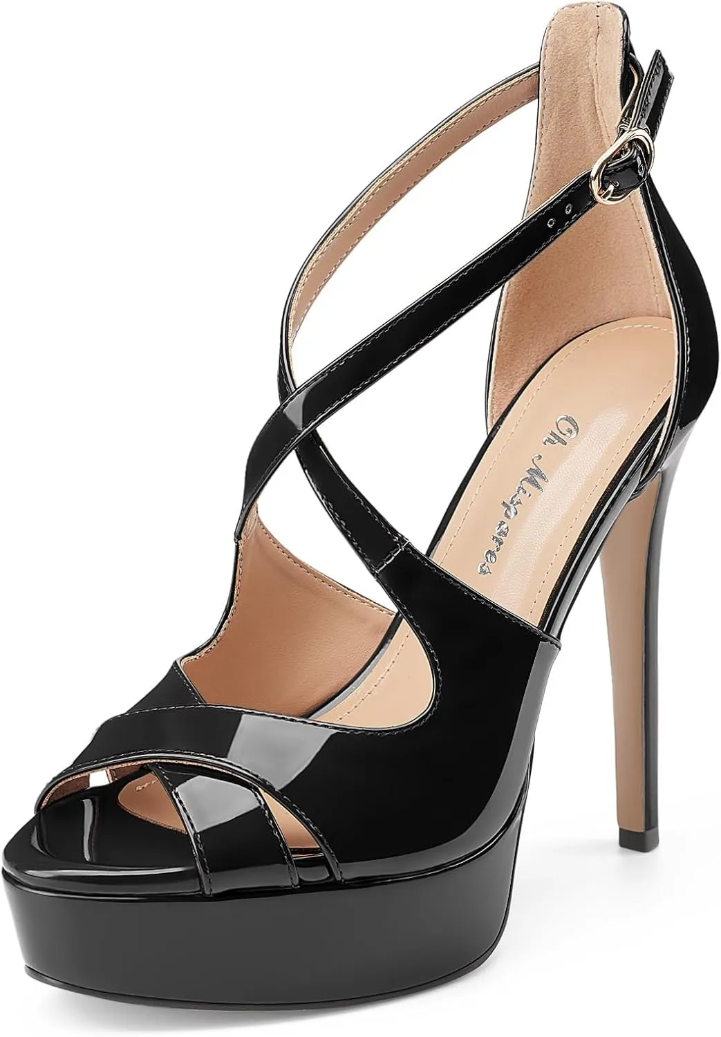 Oh Mispares Platform High Heel Sandals Peep Toe Stiletto Crisscross Strappy Buckle 5 inch Heels Dressy Heeled Sandals for Women/Girls