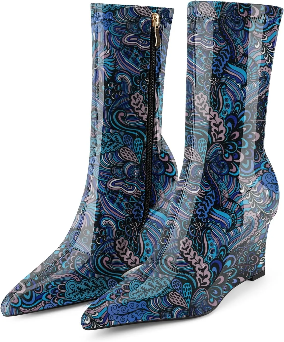 Oh Mispares Women’s Mid Calf Boots Wedge Heel Pointed Toe Side Zipper Comfortable Ankle Short Boots Closed Toe Elegant Party Dress Booties 3 Inches