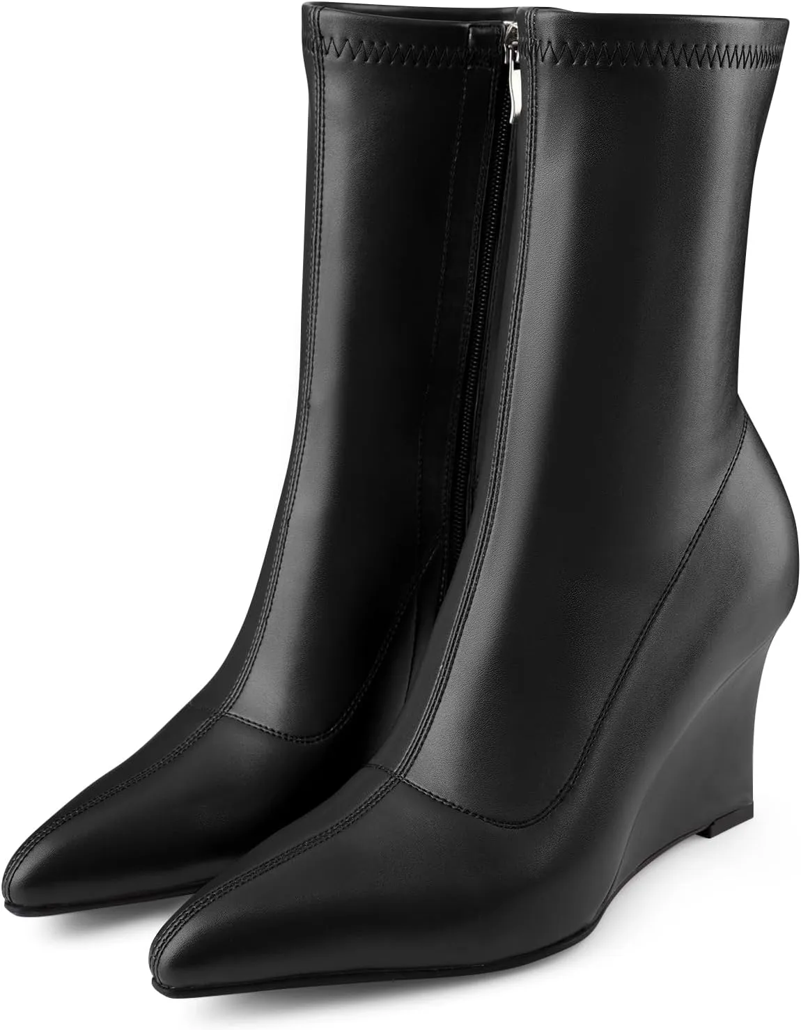 Oh Mispares Women’s Mid Calf Boots Wedge Heel Pointed Toe Side Zipper Comfortable Ankle Short Boots Closed Toe Elegant Party Dress Booties 3 Inches