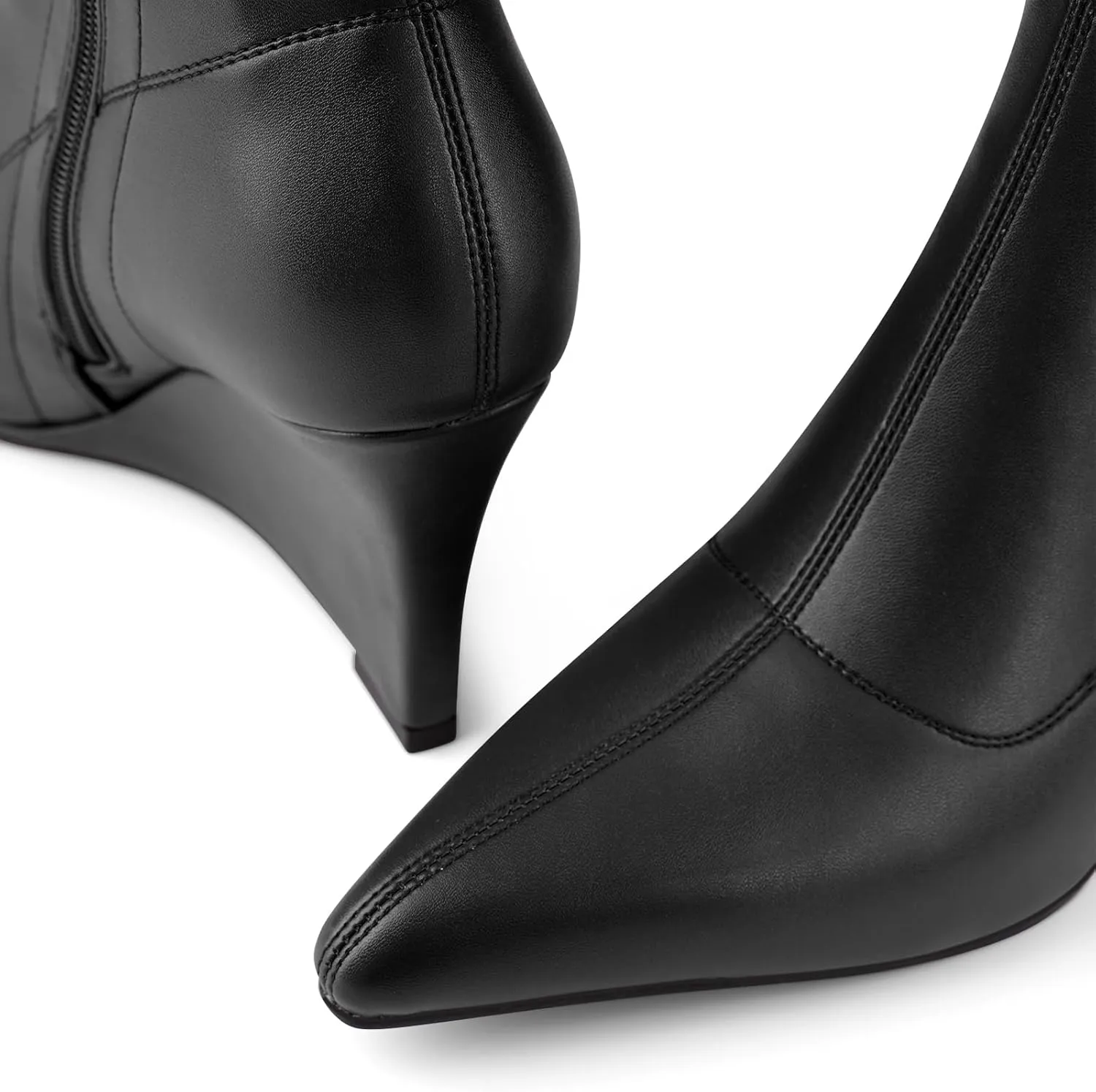 Oh Mispares Women’s Mid Calf Boots Wedge Heel Pointed Toe Side Zipper Comfortable Ankle Short Boots Closed Toe Elegant Party Dress Booties 3 Inches