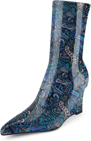 Oh Mispares Women’s Mid Calf Boots Wedge Heel Pointed Toe Side Zipper Comfortable Ankle Short Boots Closed Toe Elegant Party Dress Booties 3 Inches