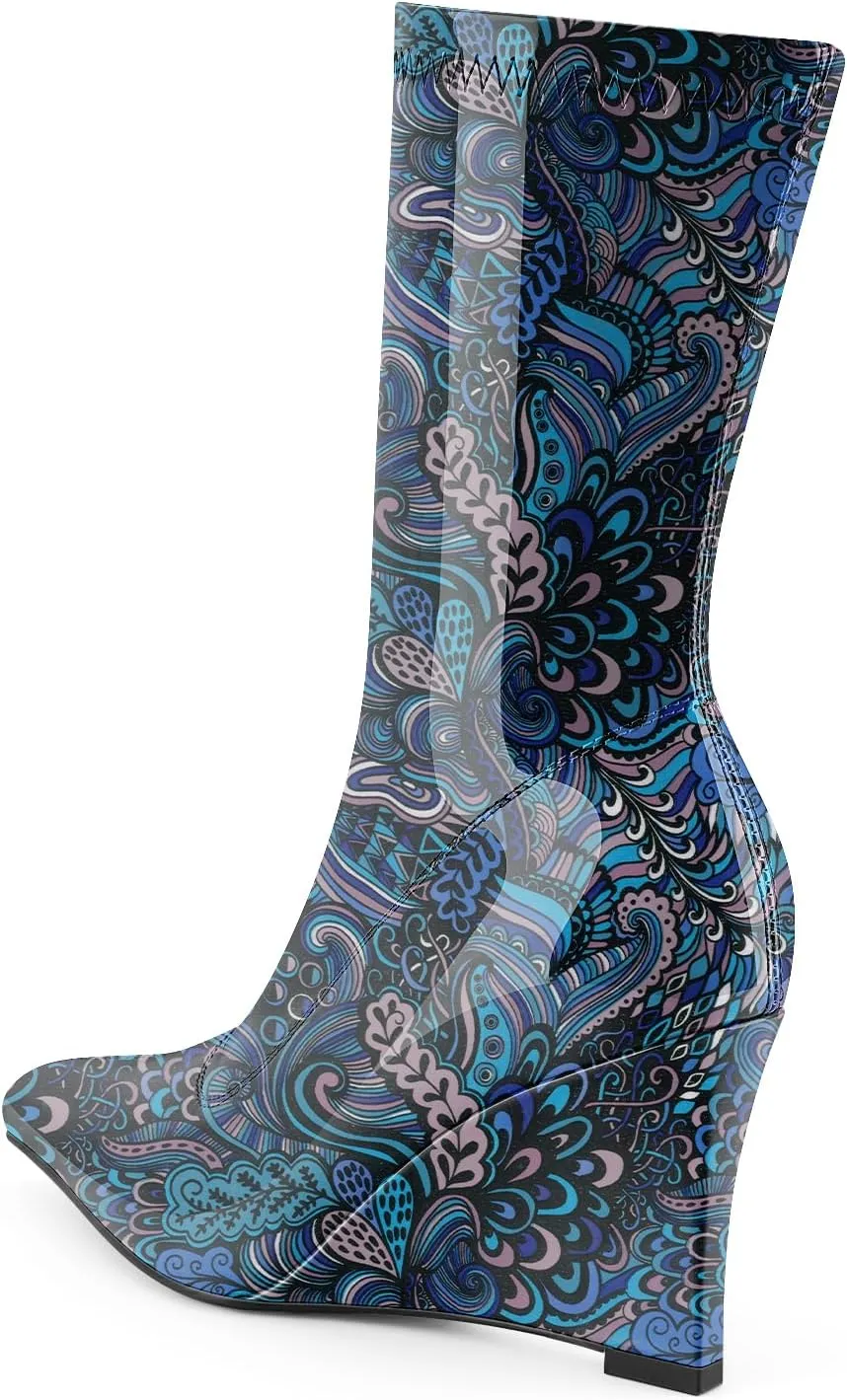 Oh Mispares Women’s Mid Calf Boots Wedge Heel Pointed Toe Side Zipper Comfortable Ankle Short Boots Closed Toe Elegant Party Dress Booties 3 Inches