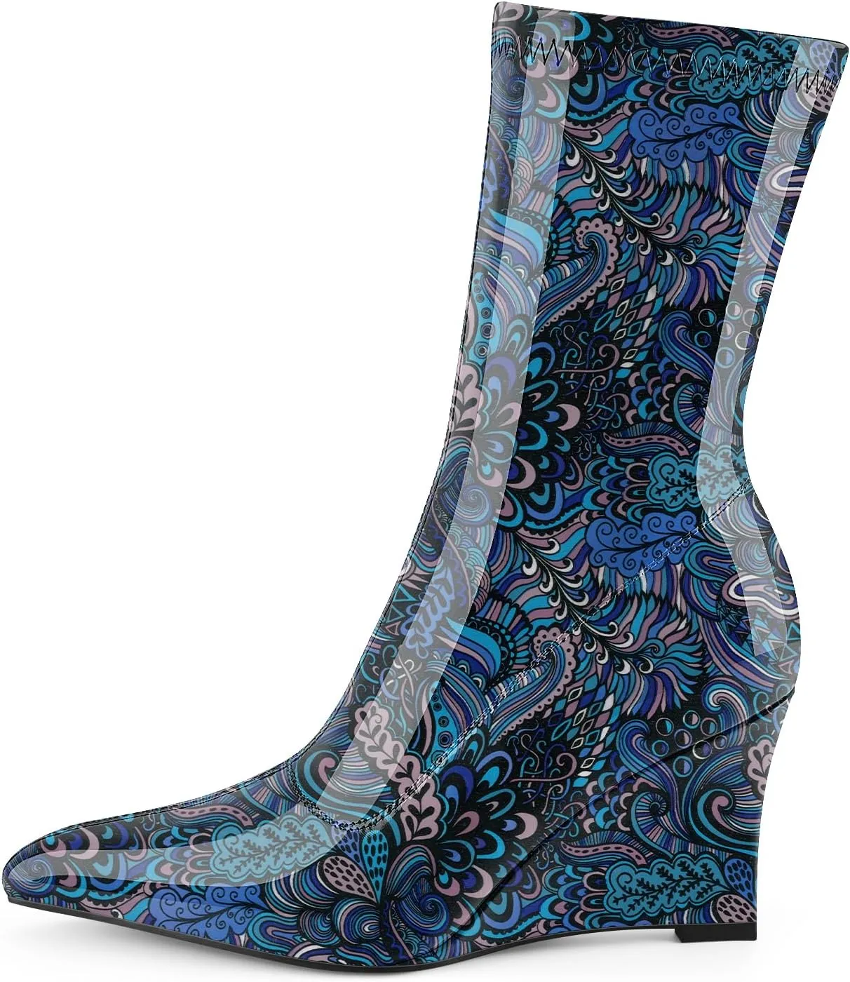 Oh Mispares Women’s Mid Calf Boots Wedge Heel Pointed Toe Side Zipper Comfortable Ankle Short Boots Closed Toe Elegant Party Dress Booties 3 Inches
