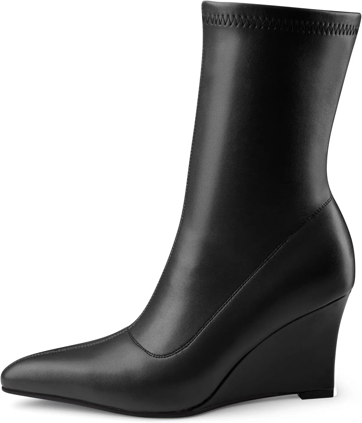 Oh Mispares Women’s Mid Calf Boots Wedge Heel Pointed Toe Side Zipper Comfortable Ankle Short Boots Closed Toe Elegant Party Dress Booties 3 Inches