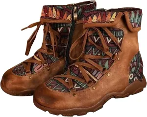 oiangi Boots for Women Ankle Booties Fashion Comfy Leather Arch Support Steel Toe Zipper Bohemian Boots Waterproof and Windproof Soft Damping Shoes
