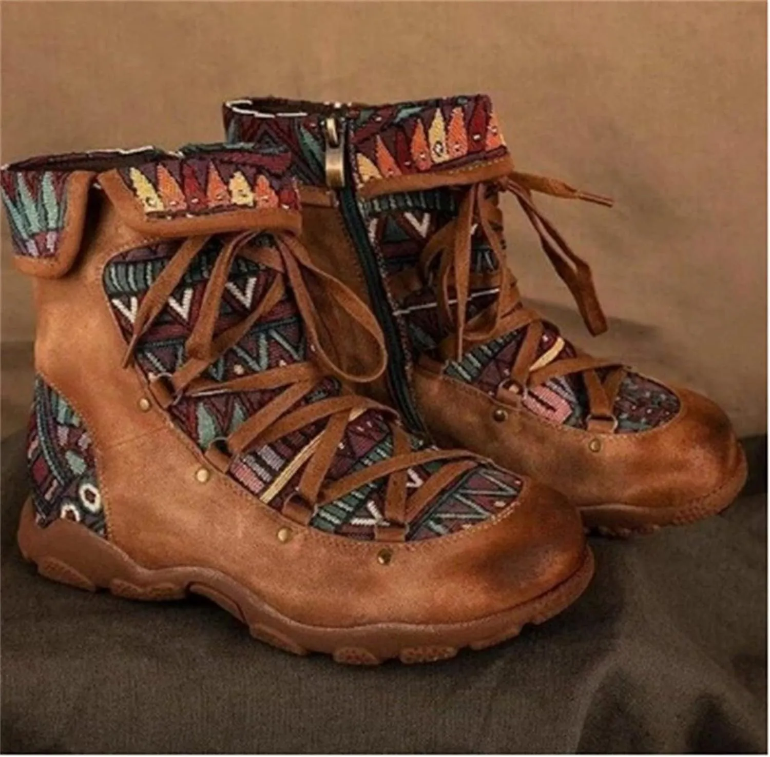 oiangi Boots for Women Ankle Booties Fashion Comfy Leather Arch Support Steel Toe Zipper Bohemian Boots Waterproof and Windproof Soft Damping Shoes