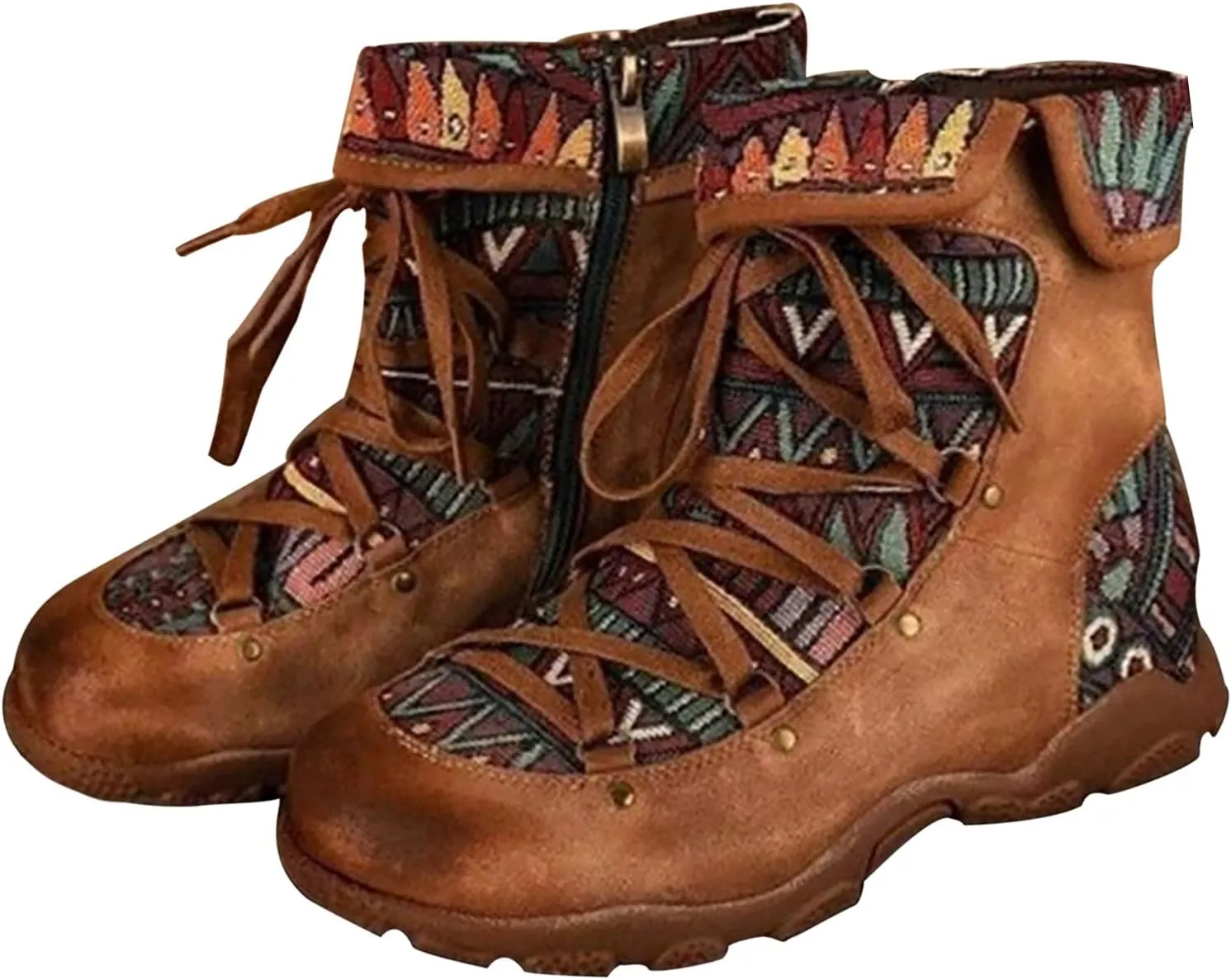 oiangi Boots for Women Ankle Booties Fashion Comfy Leather Arch Support Steel Toe Zipper Bohemian Boots Waterproof and Windproof Soft Damping Shoes