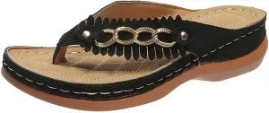 oiangi Comfortable Wedge Sandals for Women Casual Summer Metal Chain Thong Straps Clip Toe Flip Flops Lightweight Slip-on Slippers Beach Shoes Trendy Slides