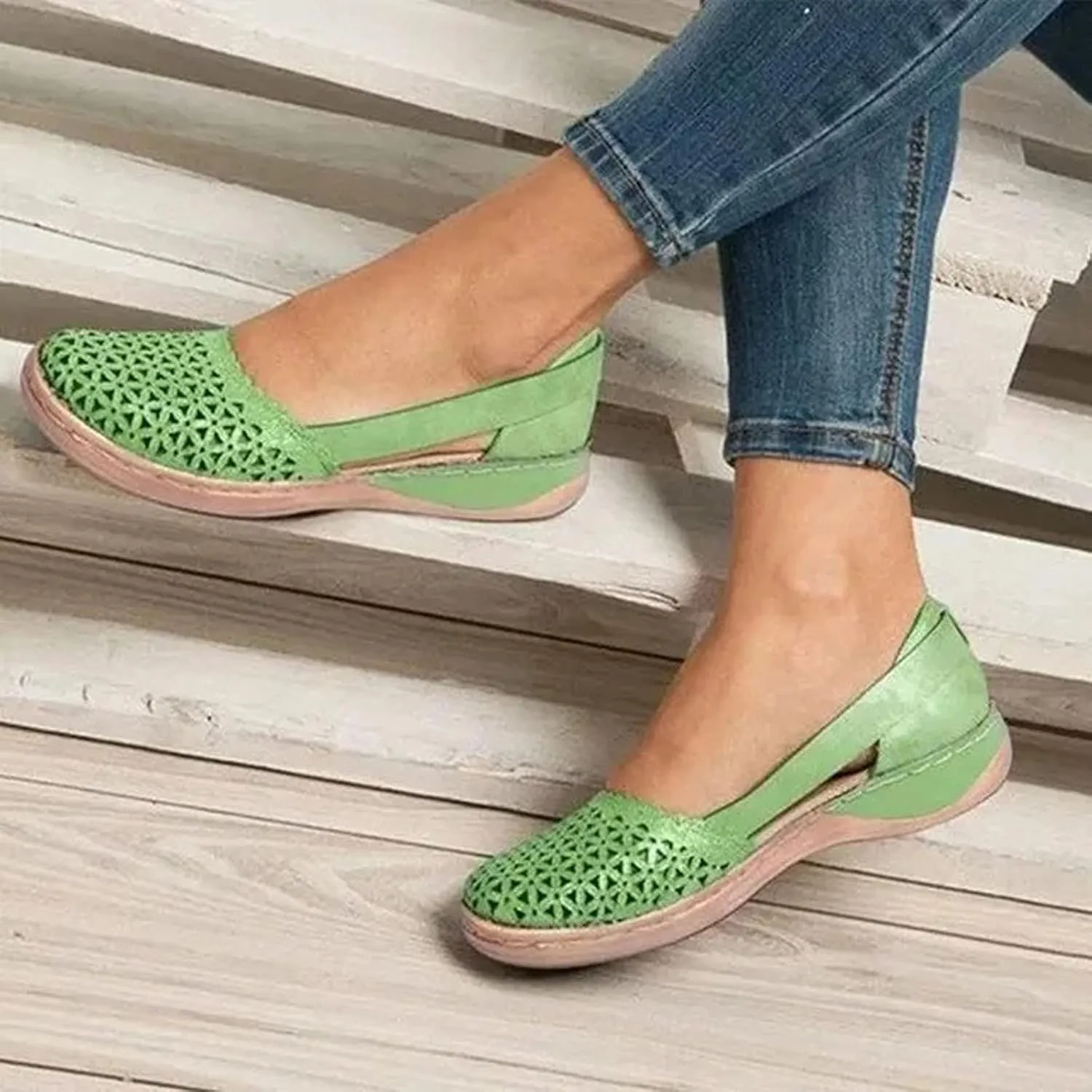 oiangi Womens Closed Toe Flat Sandals Summer Casual Loophole Mesh Hollow Platform Shoes Solid Color Comfortable Breathable Outdoor Sandalias Slipper