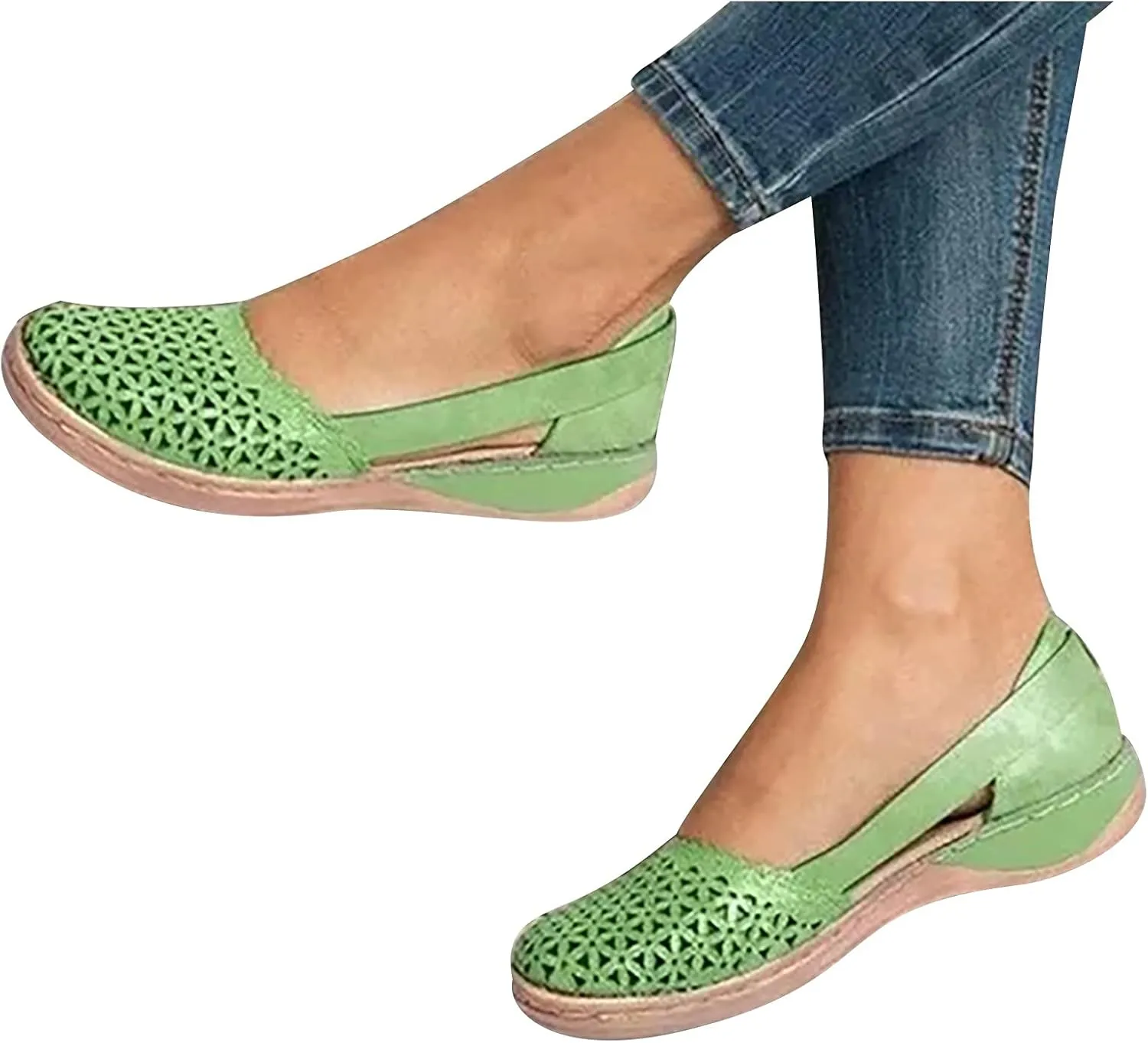 oiangi Womens Closed Toe Flat Sandals Summer Casual Loophole Mesh Hollow Platform Shoes Solid Color Comfortable Breathable Outdoor Sandalias Slipper