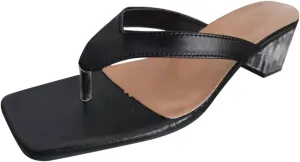 oiangi Womens Flip Flops Block Heel Sandals Summer Fashion Square Toe Clip Toe Thong Strap Transparent High Heel Shoes Comfy Casual Ladies Slippers