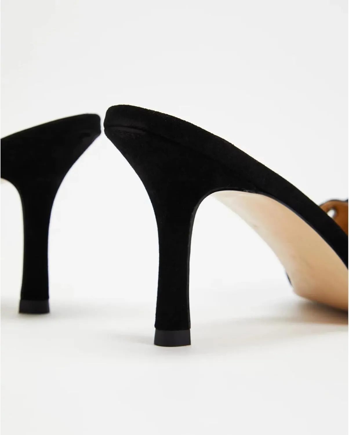 olomisa Kitten Heels for Women, Pointed Toe Heels Studded Bow Heeled Mules, Faux Suede Silp On Sandals Kitten Heel Pumps