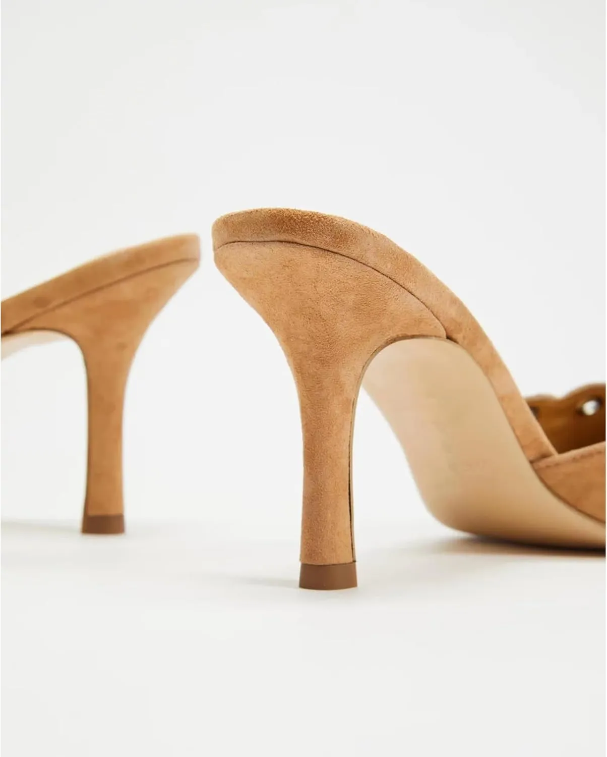 olomisa Kitten Heels for Women, Pointed Toe Heels Studded Bow Heeled Mules, Faux Suede Silp On Sandals Kitten Heel Pumps