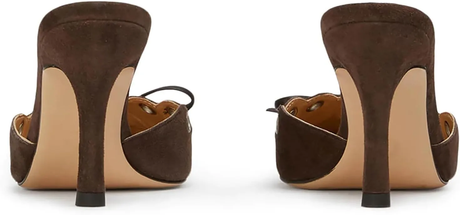 olomisa Kitten Heels for Women, Pointed Toe Heels Studded Bow Heeled Mules, Faux Suede Silp On Sandals Kitten Heel Pumps