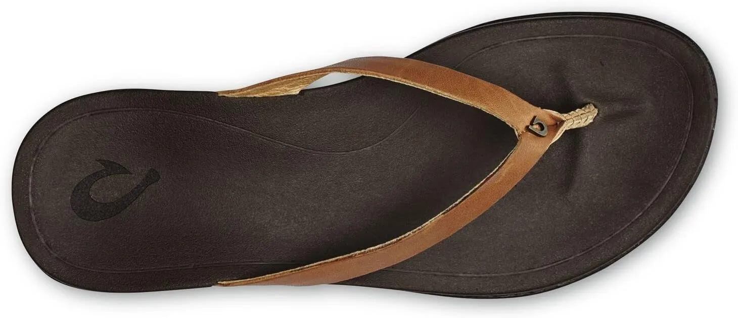 OLUKAI Ho'opio Leather Women's Beach Sandals, Full-Grain Leather Flip-Flop Slides, Modern Low Profile Design & Comfortable Fit