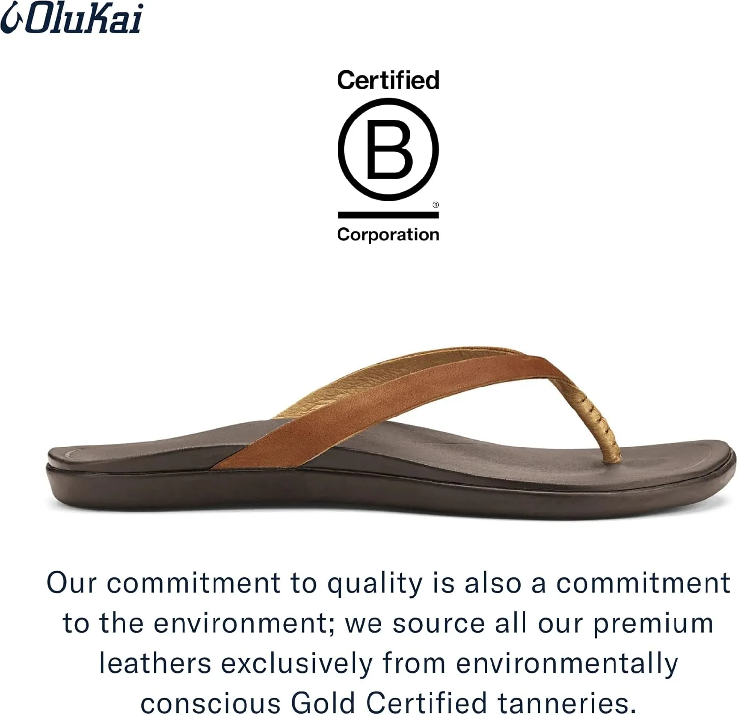 OLUKAI Ho'opio Leather Women's Beach Sandals, Full-Grain Leather Flip-Flop Slides, Modern Low Profile Design & Comfortable Fit