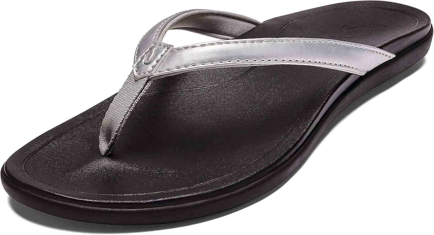 OLUKAI Ho'opio Leather Women's Beach Sandals, Full-Grain Leather Flip-Flop Slides, Modern Low Profile Design & Comfortable Fit