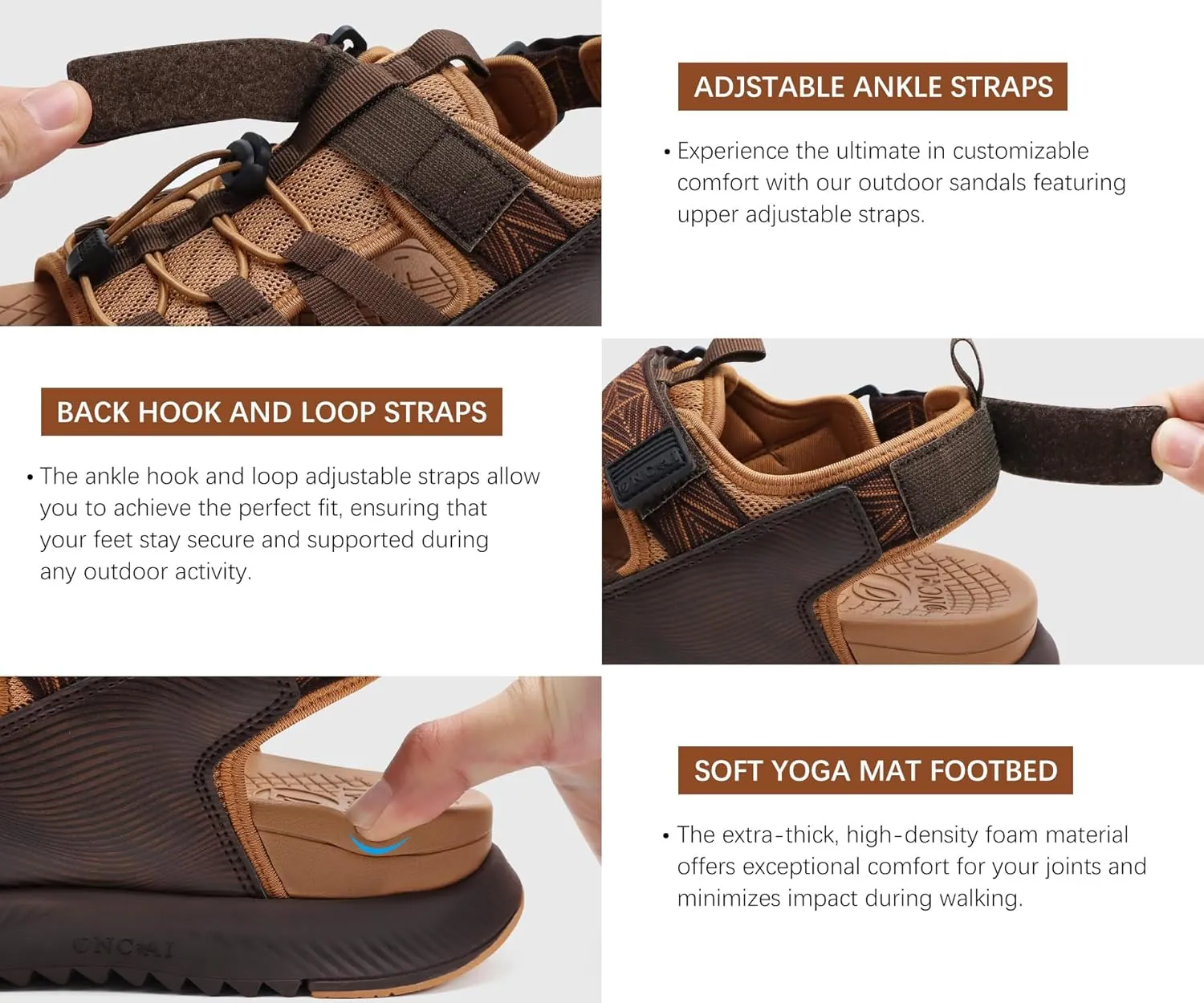 ONCAI Men Hiking Sandals, Arch Support Walking Sandals with Outdoor Orthotic Footbed for Plantar Fasciitis, Hombre Sandalias Recovery Sport Size 7-14