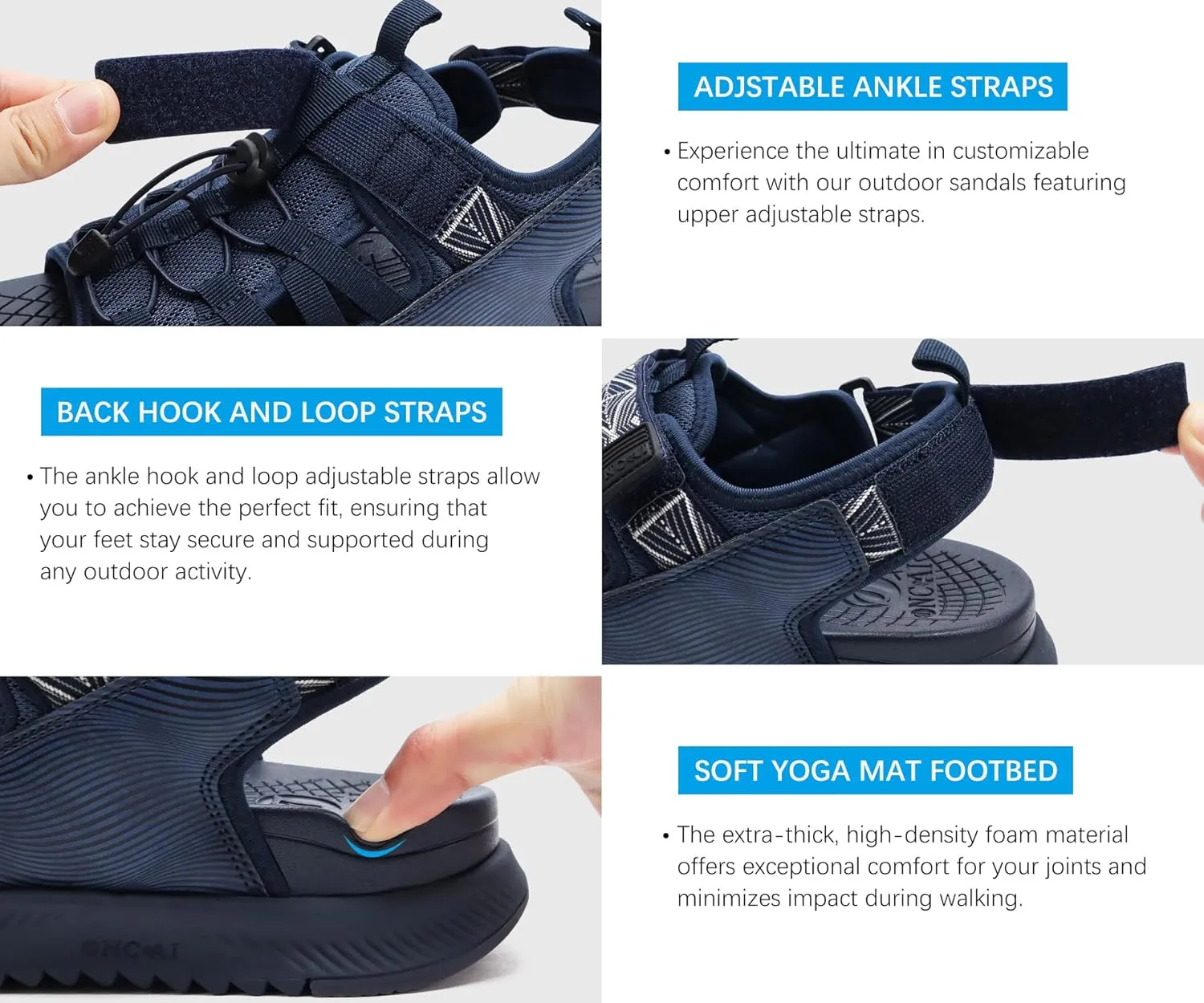 ONCAI Men Hiking Sandals, Arch Support Walking Sandals with Outdoor Orthotic Footbed for Plantar Fasciitis, Hombre Sandalias Recovery Sport Size 7-14