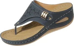 Orthopedic Sandals for Women Arch Support Breathable Dressy Wedge Sandals Comfortable Walking Thong Sandals Hollow Flower Wedge Sandal Dressy Summer Beach Casual Shoes