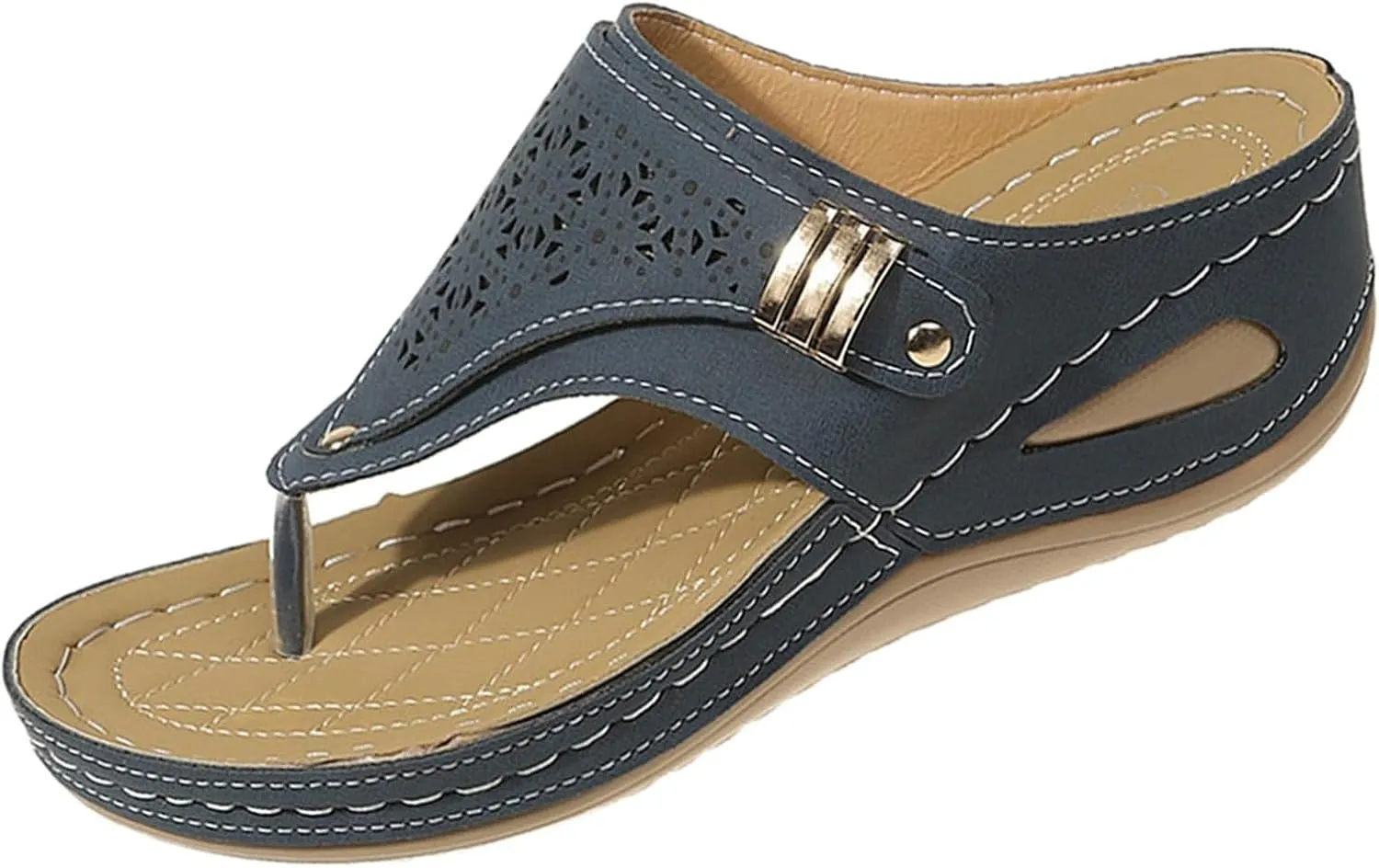Orthopedic Sandals for Women Arch Support Breathable Dressy Wedge Sandals Comfortable Walking Thong Sandals Hollow Flower Wedge Sandal Dressy Summer Beach Casual Shoes