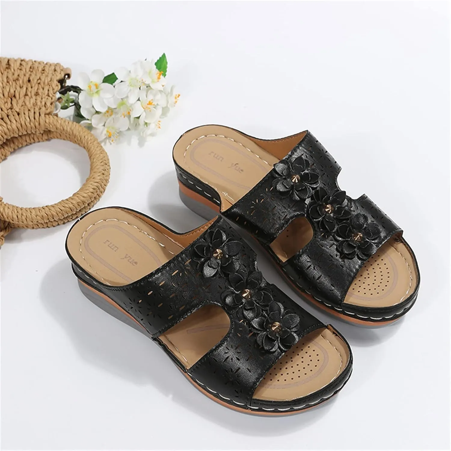 Orthopedic Sandals for Women Wide Width Womens Orthopedic Sandals 9 Wedge Sandals for Women Dressy Summer Arch Support Slides for Women Orthotic Flip Flops Women Black Womens Flats