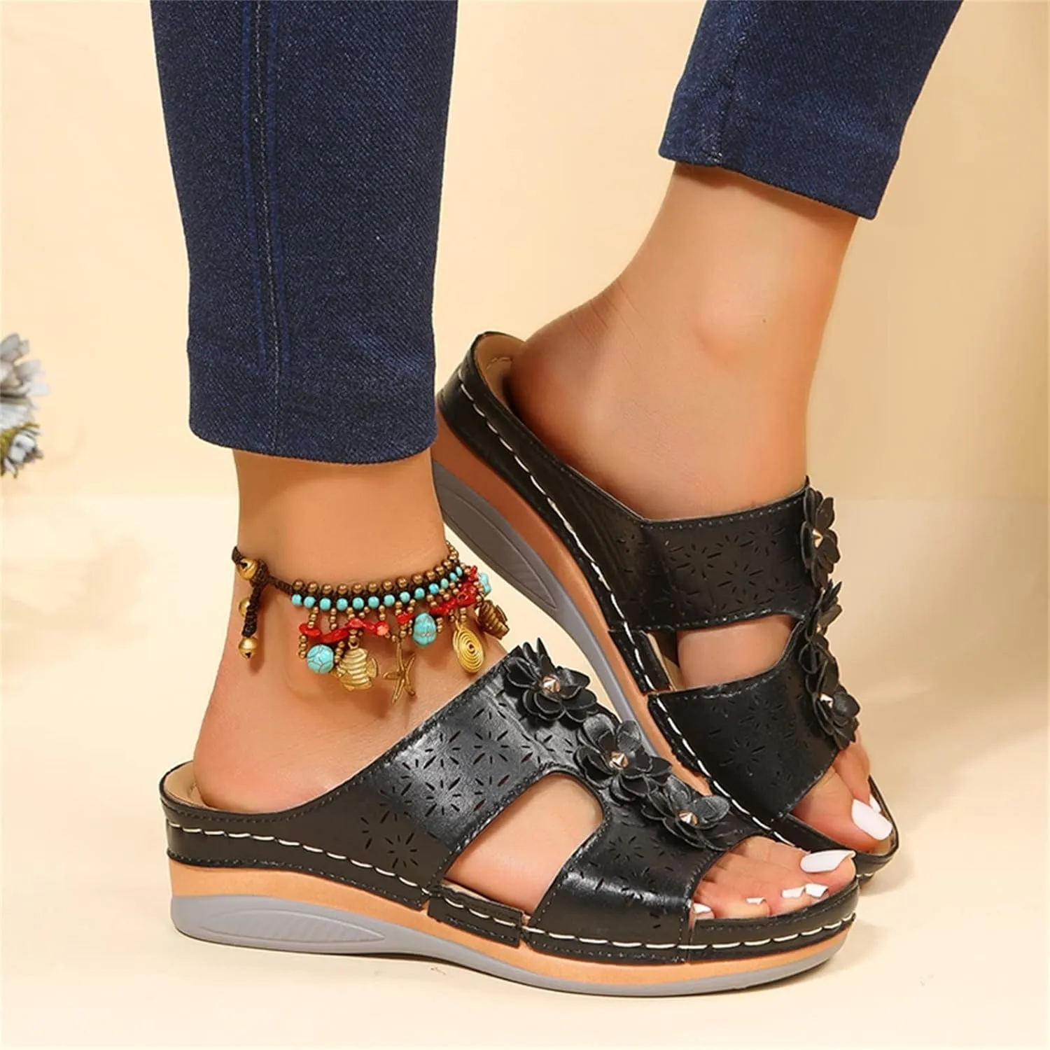 Orthopedic Sandals for Women Wide Width Womens Orthopedic Sandals 9 Wedge Sandals for Women Dressy Summer Arch Support Slides for Women Orthotic Flip Flops Women Black Womens Flats