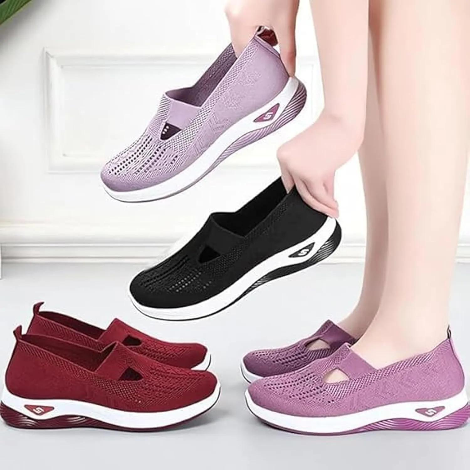 Orthopedic Shoes, Women's Comfortable Breathable Knitted Sneakers, Woven Cut-Out Orthopedic Soft Arch Support Walking Shoes