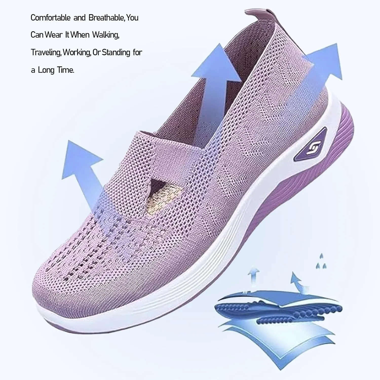 Orthopedic Shoes, Women's Comfortable Breathable Knitted Sneakers, Woven Cut-Out Orthopedic Soft Arch Support Walking Shoes