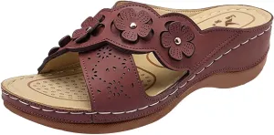 Orthopedic Wedge Sandals for Women Dressy Summer Walking Sandals Open Toe Beach Sandals Cross Strap Flowers Slides