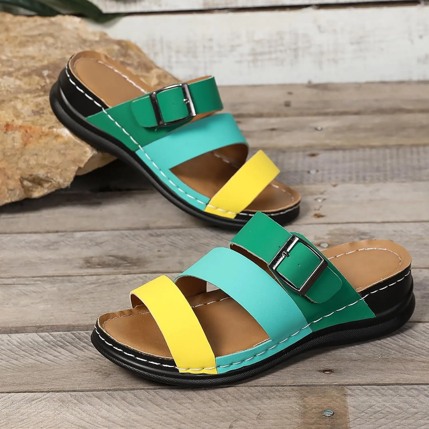 Orthopedic Wedge Sandals with Arch Support Flip Flops for Women Open Toe Platform Sandals Casual Boho Slip on Sandals Bohemian Comfortable Beach Vacation Travel Walking Party Dress Slippers