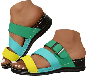 Orthopedic Wedge Sandals with Arch Support Flip Flops for Women Open Toe Platform Sandals Casual Boho Slip on Sandals Bohemian Comfortable Beach Vacation Travel Walking Party Dress Slippers