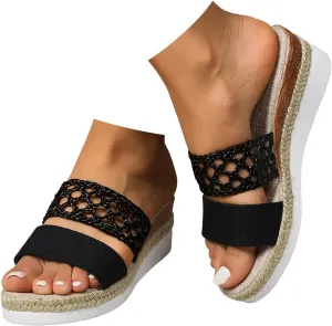 Orthopedic Wedge Slides for Women High Heels Open Toe Espadrilles Wedges Boho Casual Comfortable Slip On Slide Sandals Concise Casual Summer Comfortable Beach Slipper Walking Shoes