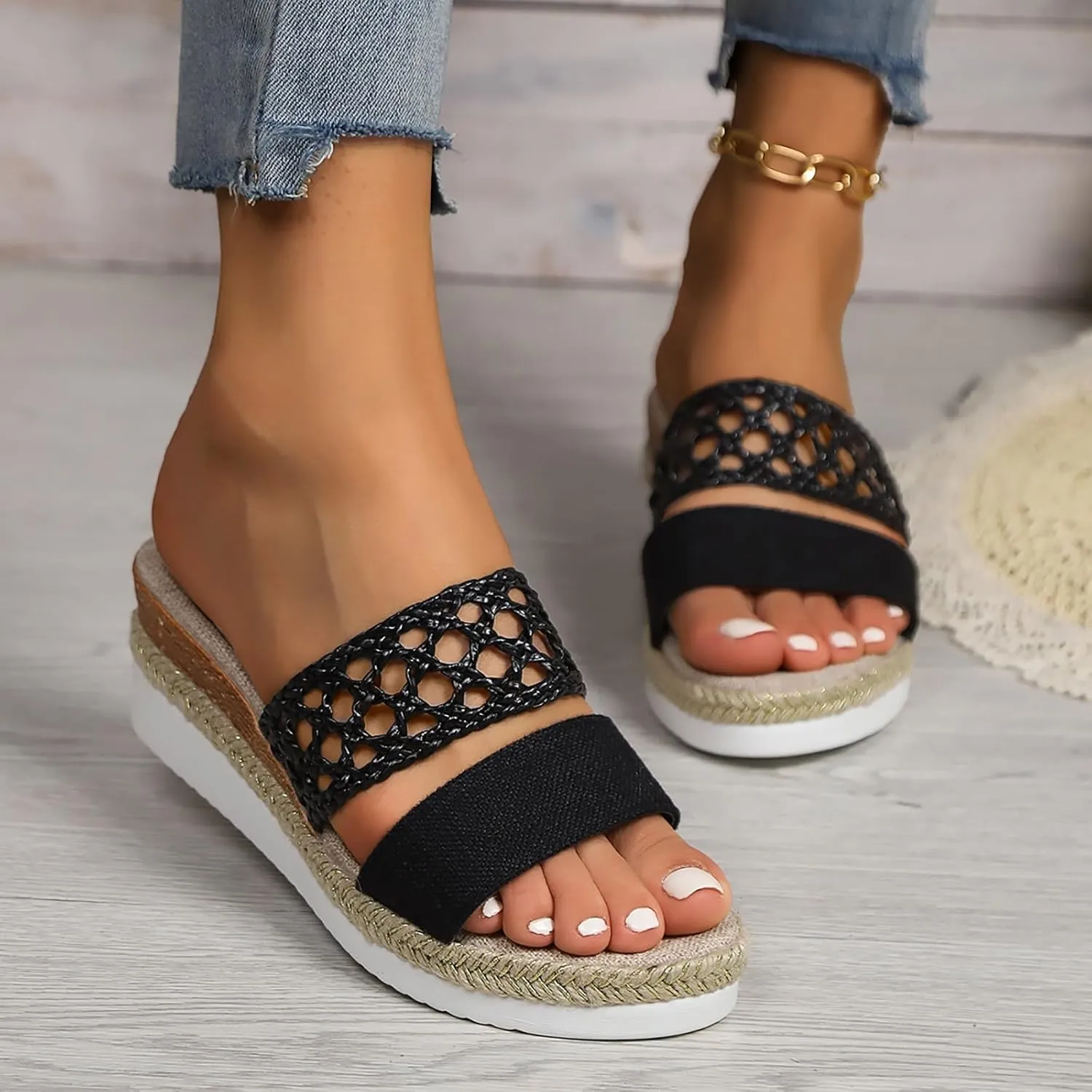 Orthopedic Wedge Slides for Women High Heels Open Toe Espadrilles Wedges Boho Casual Comfortable Slip On Slide Sandals Concise Casual Summer Comfortable Beach Slipper Walking Shoes