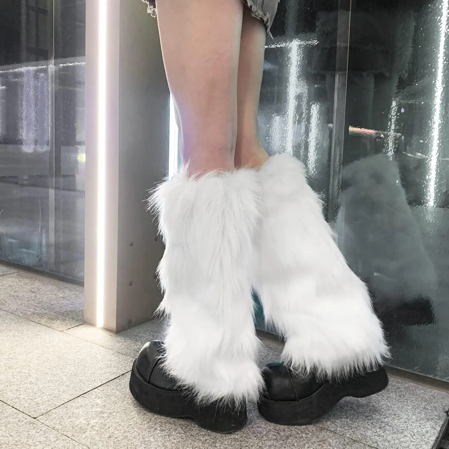 OSPNIEEK Womens Faux Fur Furry Leg Warmers