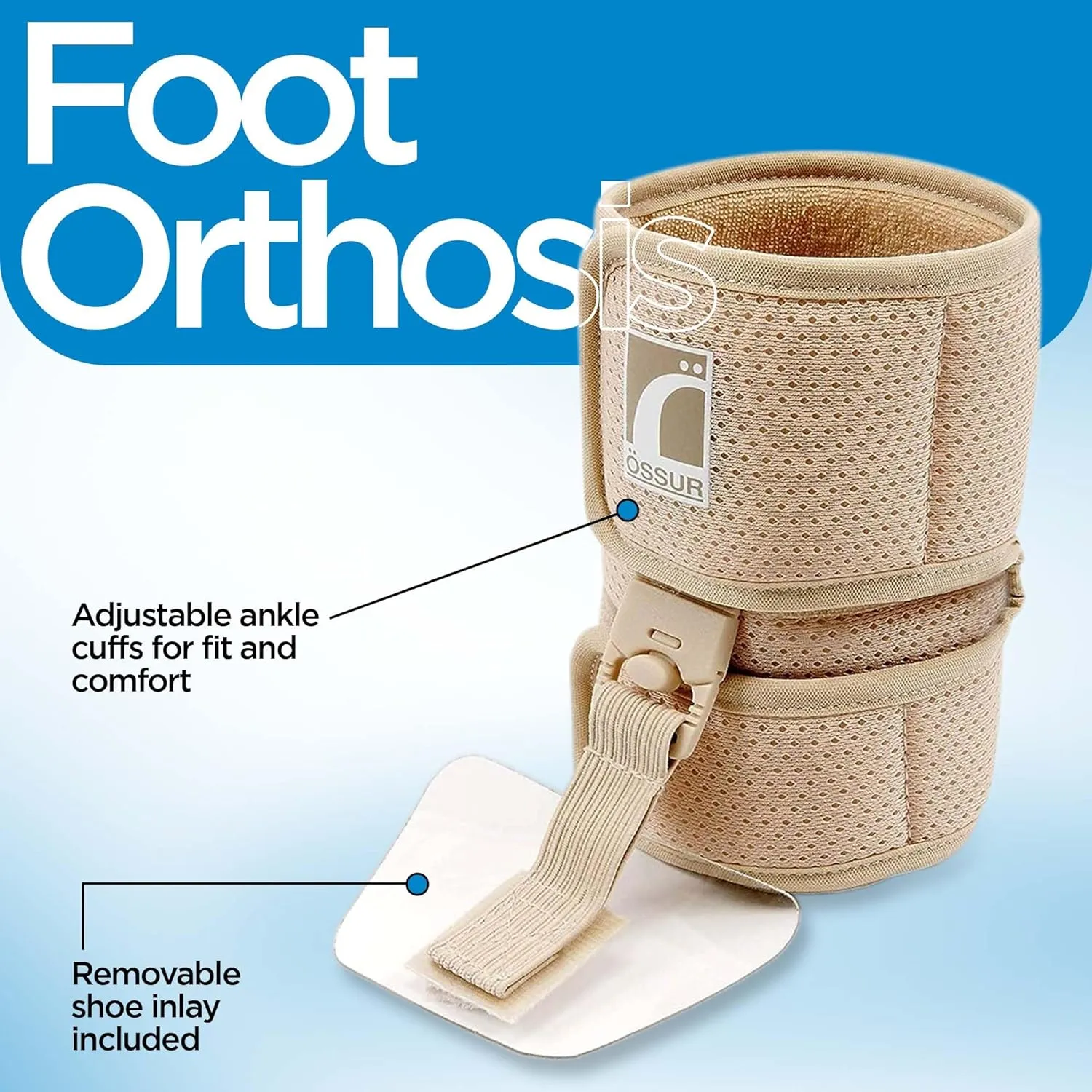 Ossur Ankle Brace, Foot Brace | AFO Foot Drop Brace for Drop Foot Support | Lightweight, Adjustable Wrap for All-Day Comfort | Breathable Material for All Day Walking (Beige, X-Large)