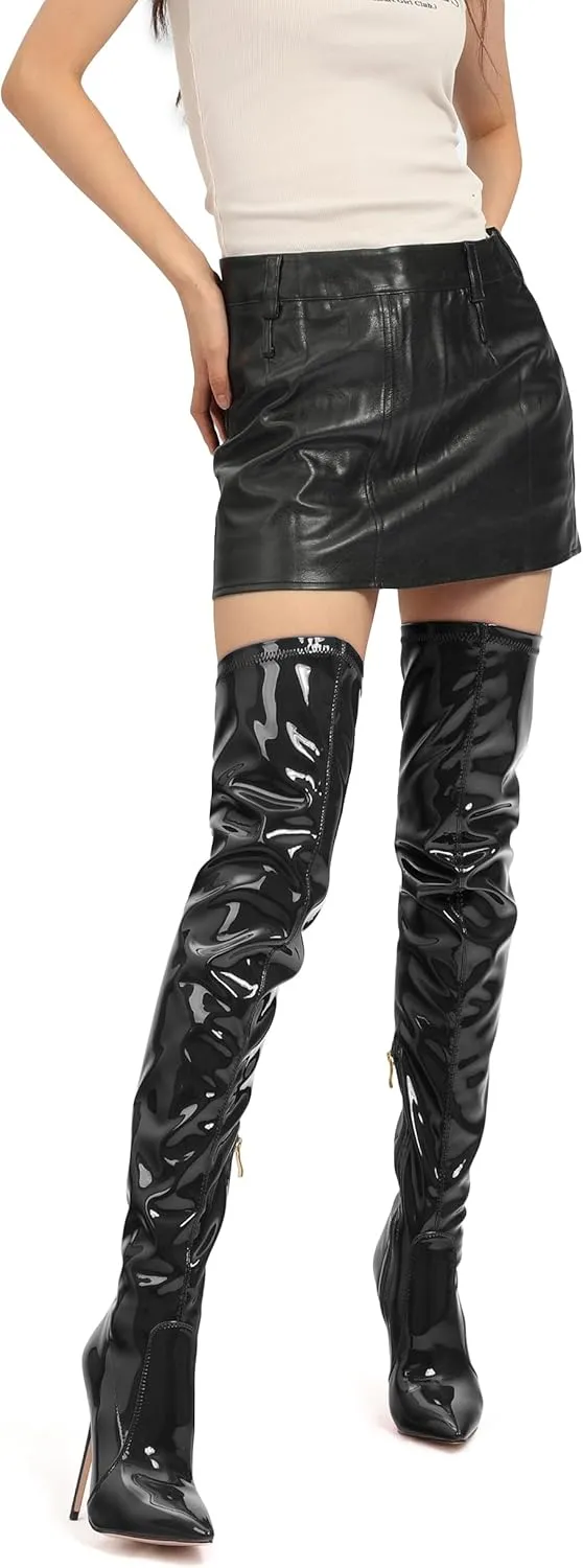 Over The Knee Boots for Women Thigh High Stiletto Zipper Pointed Toe Long Boots Classic Fashion Sexy Tall Boots