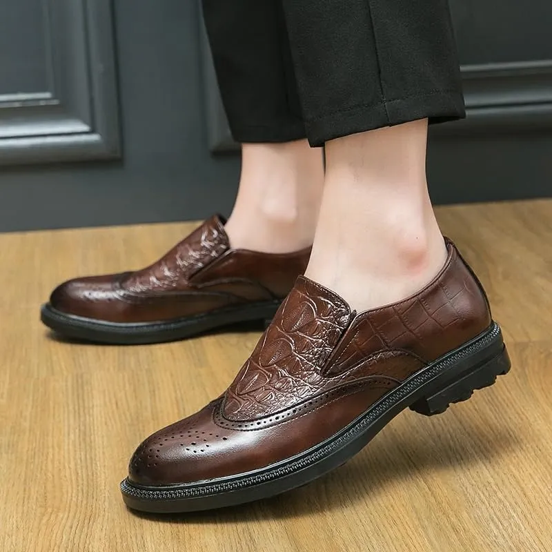 Oxford Dress Shoes for Men New Men's Dress Oxford Shoes - Crocodile Embossed Lace-up Business Loafers, Formal Leather Shoes for Men, Stylish & Comfortable Office Dress Shoes