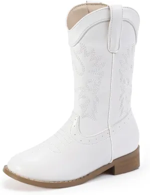 PANDANINJIA Girls Cowboy Boots for Boys Kids Toddler Western Cowgirl Boots Round Toe Mid Calf Riding Shoes Booties