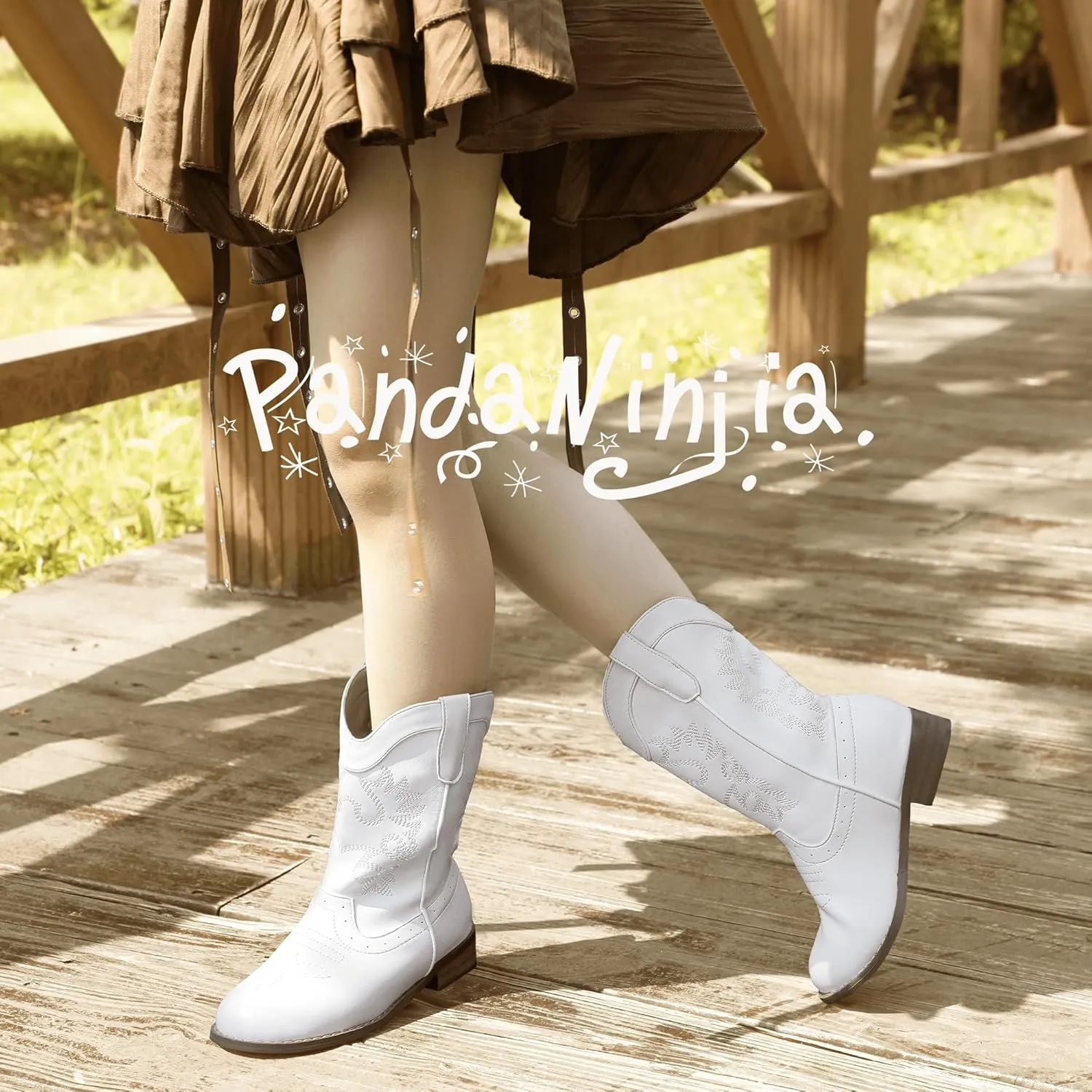 PANDANINJIA Girls Cowboy Boots for Boys Kids Toddler Western Cowgirl Boots Round Toe Mid Calf Riding Shoes Booties