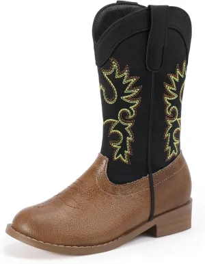 PANDANINJIA Girls Cowboy Boots for Boys Kids Toddler Western Cowgirl Boots Round Toe Mid Calf Riding Shoes Booties