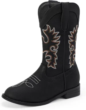PANDANINJIA Girls Cowboy Boots for Boys Kids Toddler Western Cowgirl Boots Round Toe Mid Calf Riding Shoes Booties