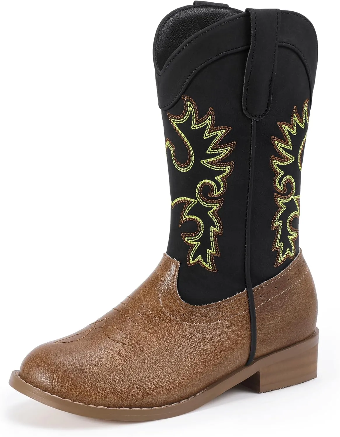 PANDANINJIA Girls Cowboy Boots for Boys Kids Toddler Western Cowgirl Boots Round Toe Mid Calf Riding Shoes Booties