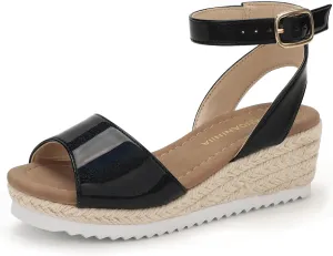 PANDANINJIA Girls Wedge Sandals Espadrilles Platform Heels for Girls Dress Shoes Ankle Strap Little Big Kids Sangals Summer Shoes