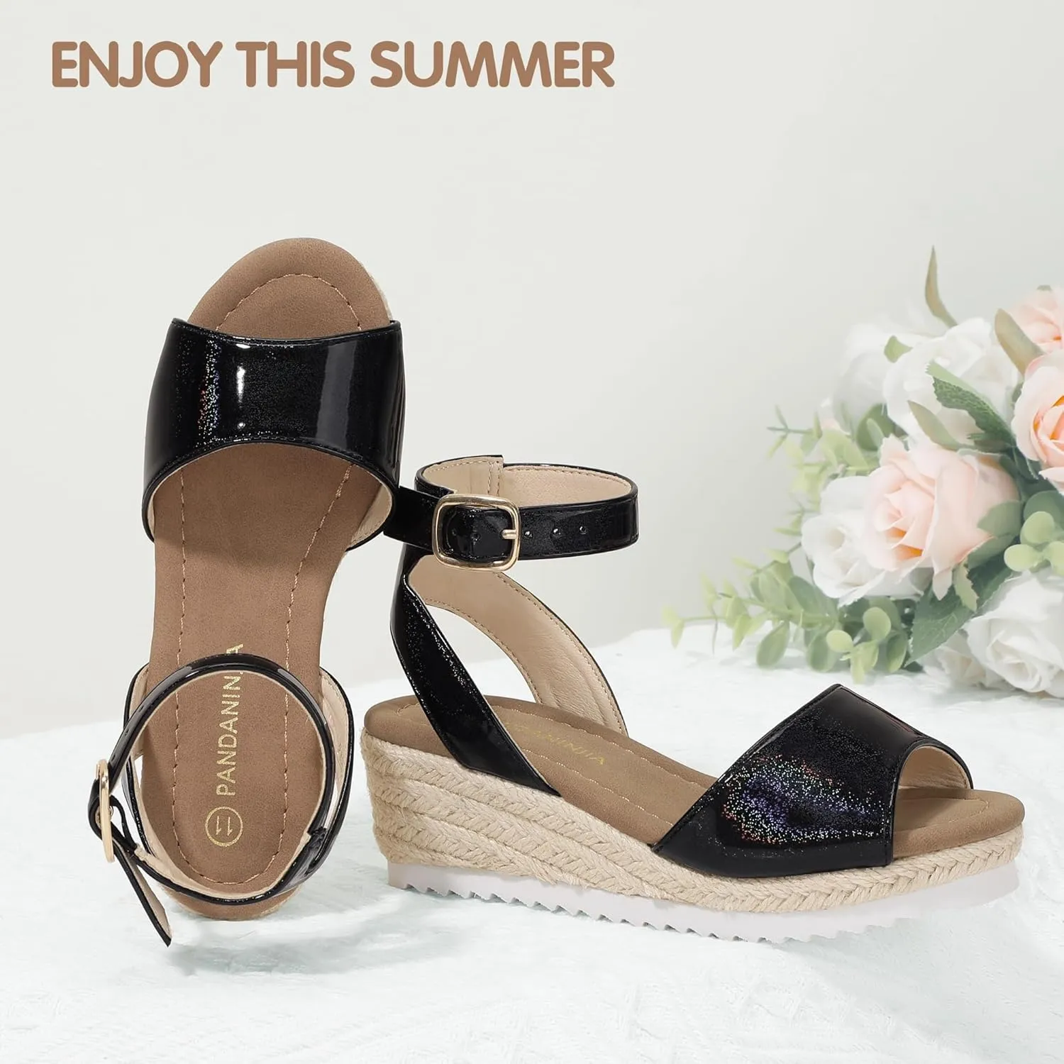 PANDANINJIA Girls Wedge Sandals Espadrilles Platform Heels for Girls Dress Shoes Ankle Strap Little Big Kids Sangals Summer Shoes