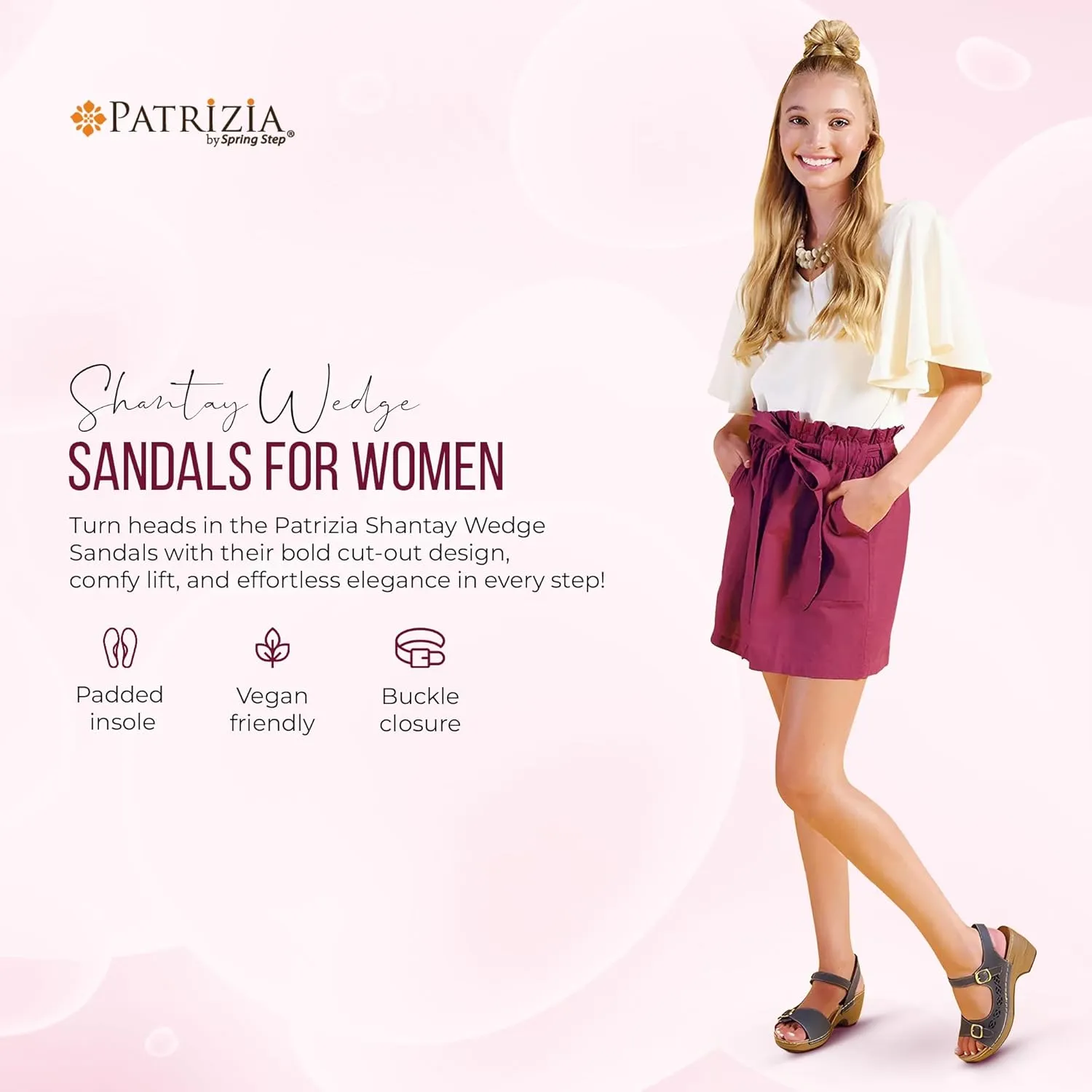 PATRIZIA Spring Step Shantay Wedge Sandals for Women - Ladies Sandals with ankle strap buckle closures - Womens Casuals Sandals for Outdoor