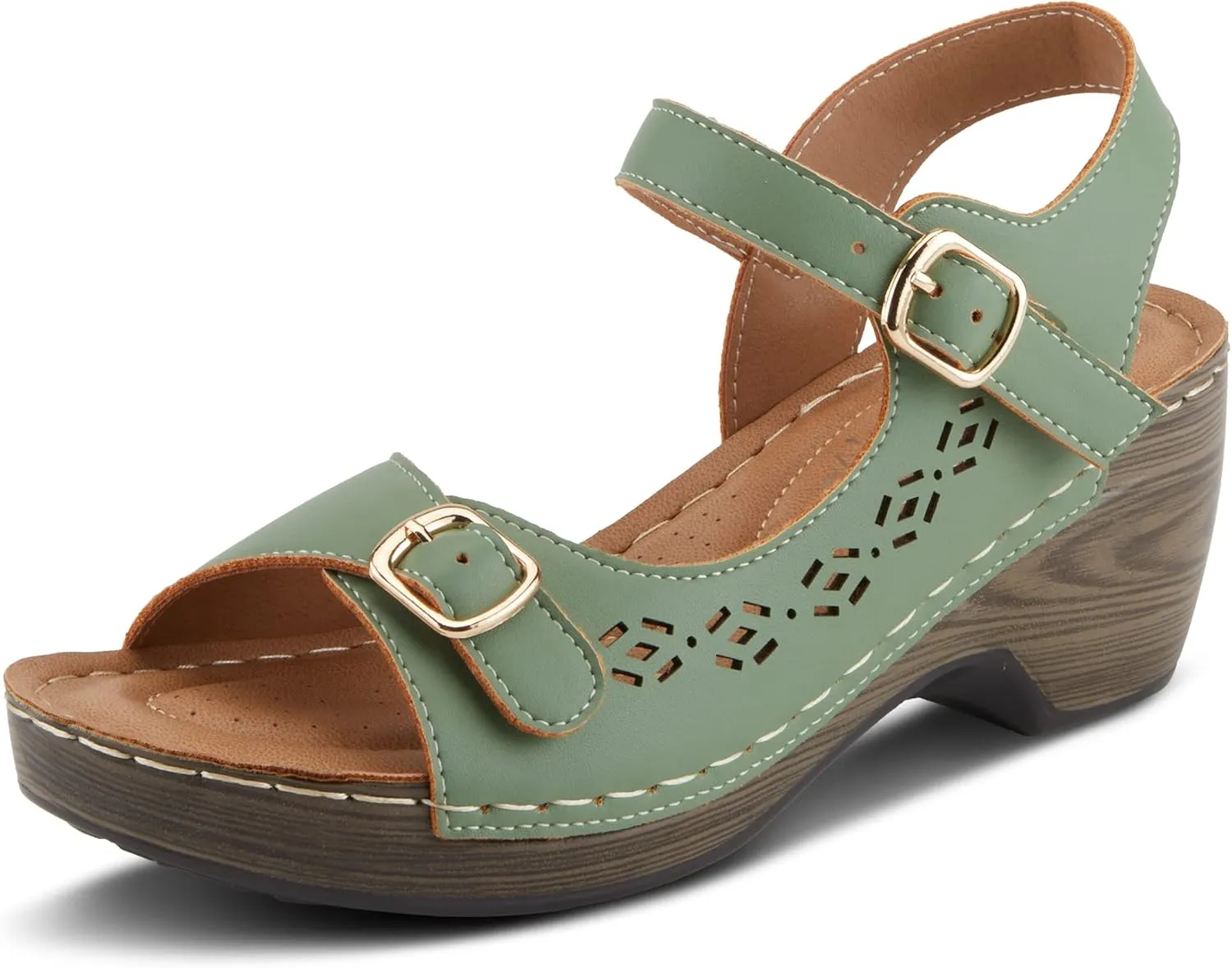 PATRIZIA Spring Step Shantay Wedge Sandals for Women - Ladies Sandals with ankle strap buckle closures - Womens Casuals Sandals for Outdoor