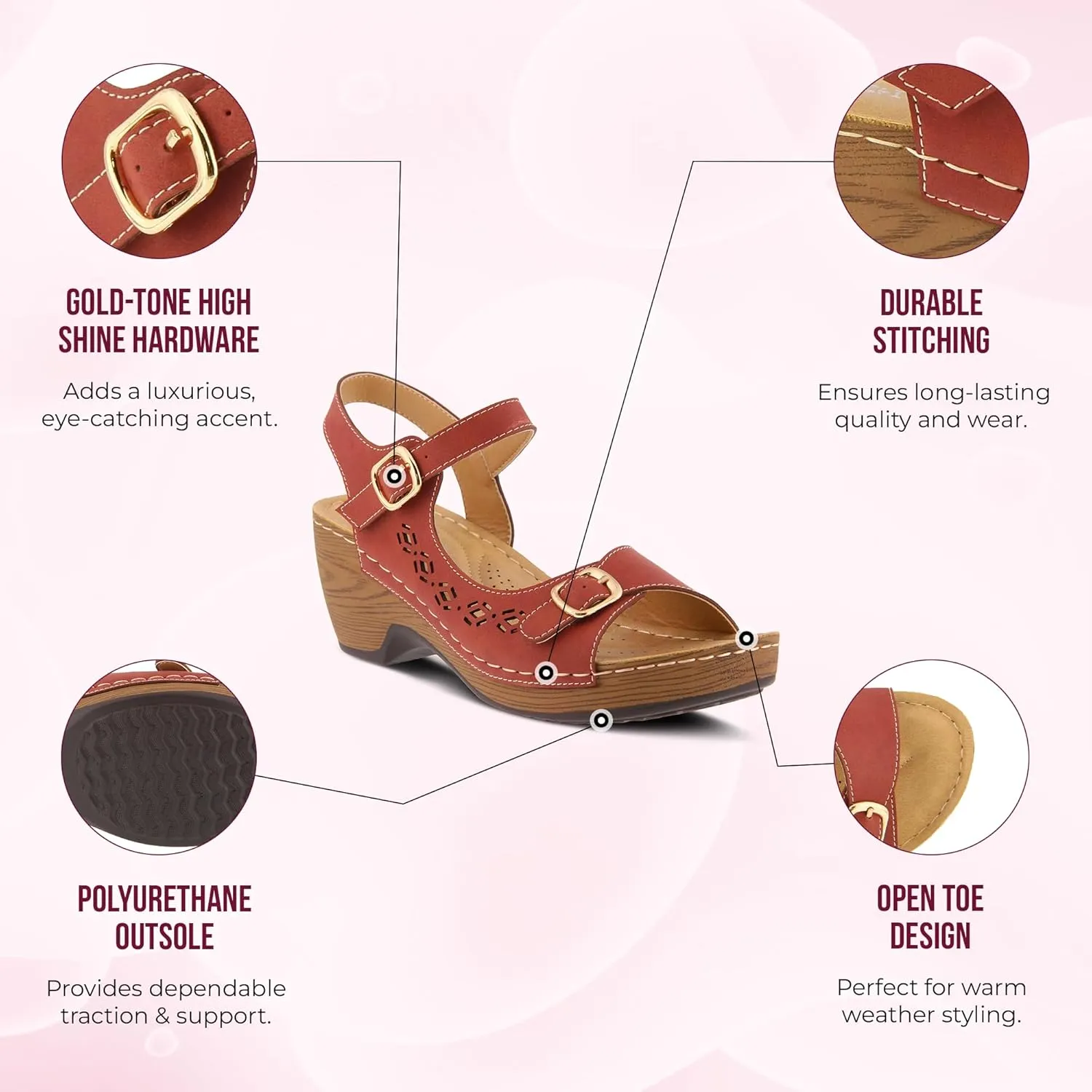 PATRIZIA Spring Step Shantay Wedge Sandals for Women - Ladies Sandals with ankle strap buckle closures - Womens Casuals Sandals for Outdoor